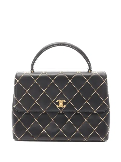 Pre-owned Chanel 2004-2005 Stitch Leather Tote Bag In Black