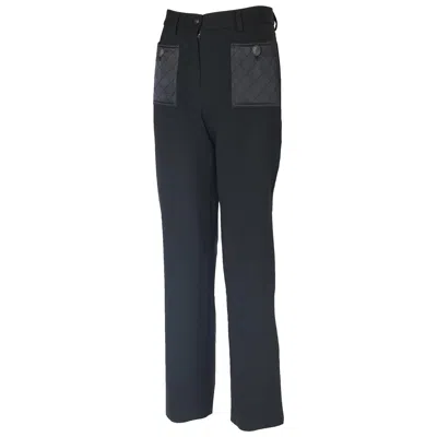 Pre-owned Chanel 2004 A/h  Black Wool Stretch Pants W/quilted Satin Hip Pockets