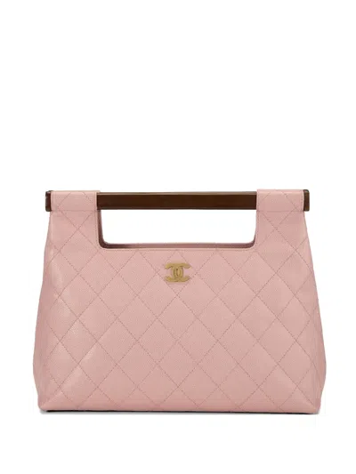 Pre-owned Chanel 2004 Barbie Quilted Wood-handle Tote Bag In Pink