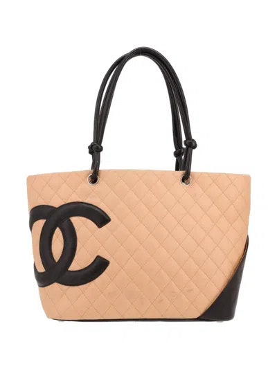 Pre-owned Chanel 2004 Cambon Quilted Leather Tote Bag In Neutral