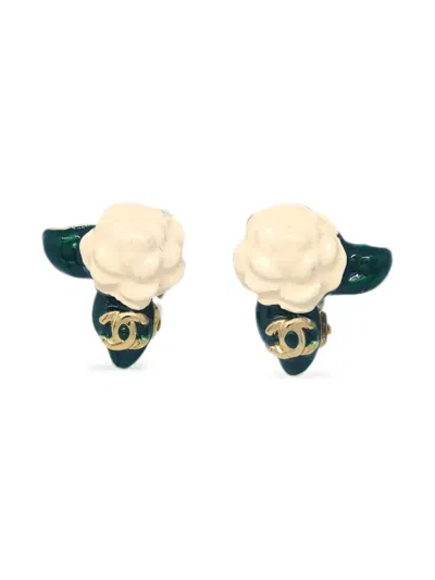Pre-owned Chanel 2004 Camellia Clip-on Earrings In Gold