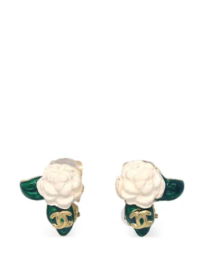 Pre-owned Chanel 2004 Camellia Clip-on Earrings In Gold