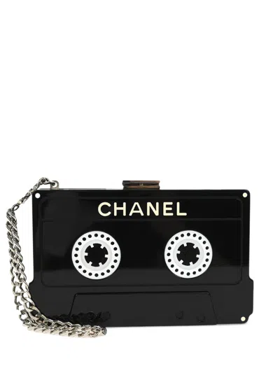 Pre-owned Chanel 2004 Cassette Tape Clutch Mini Bag In Black