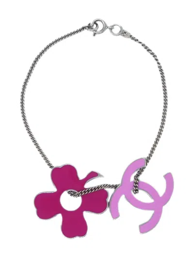 Pre-owned Chanel 2004 Cc Clover Bracelet In Silver