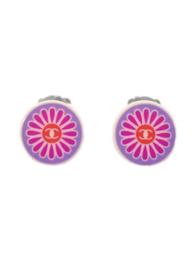 Pre-owned Chanel 2004 Cc Flower-print Earrings