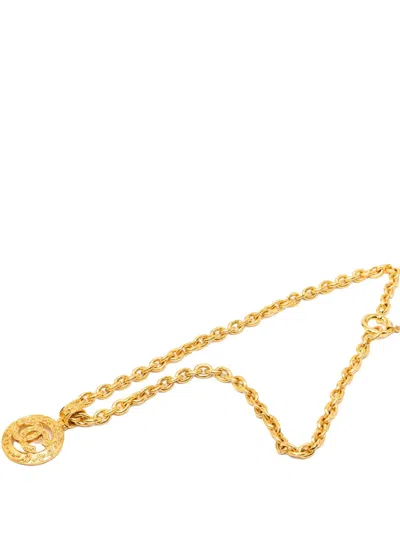 Pre-owned Chanel 2004 Cc Gold Plated Medallion Pendant Necklace Costume Necklace