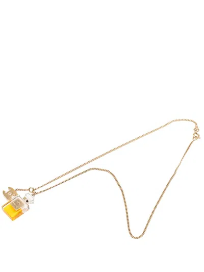 Pre-owned Chanel 2004 Cc Gold Plated Perfume Bottle Pendant Necklace Costume Necklace