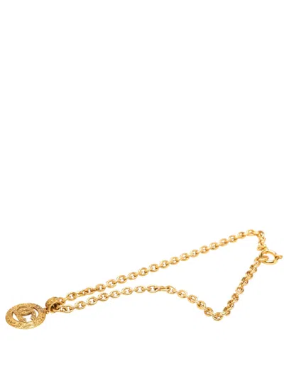 Pre-owned Chanel 2004 Cc Gold Plated Round Pendant Necklace Costume Necklace