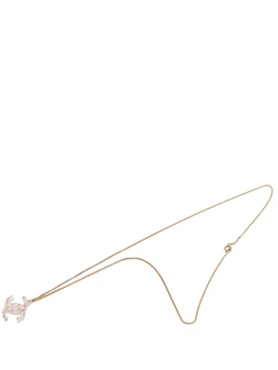Pre-owned Chanel 2004 Cc Gold Plated Strass Resin Pendant Necklace Costume Necklace