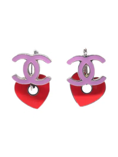 Pre-owned Chanel 2004 Cc Heart Dangle Piercing Earrings