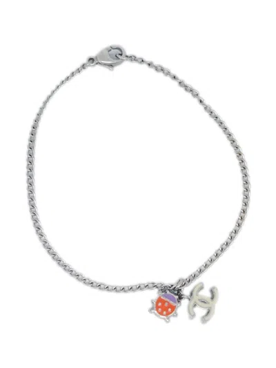 Pre-owned Chanel 2004 Cc Ladybug Charm Bracelet In Silver