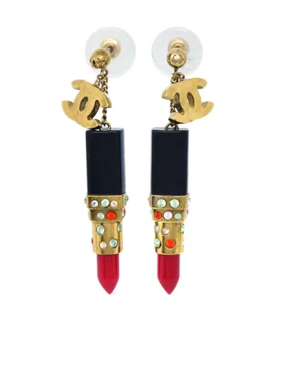 Pre-owned Chanel 2004 Cc Lipstick Drop Earrings In Black