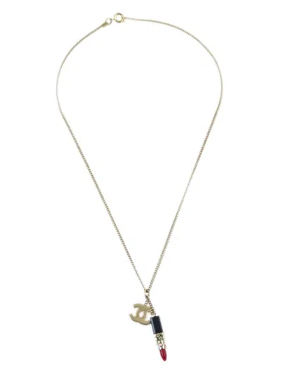 Pre-owned Chanel 2004 Cc Lipstick-pendant Necklace In Gold