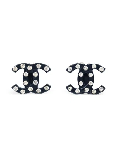 Pre-owned Chanel 2004 Cc Logo Crystal Earrings