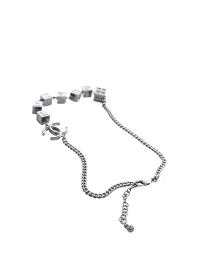 Pre-owned Chanel 2004 Cc Ruthenium Plated Logo Chain Choker Necklace Costume Necklace In Silver