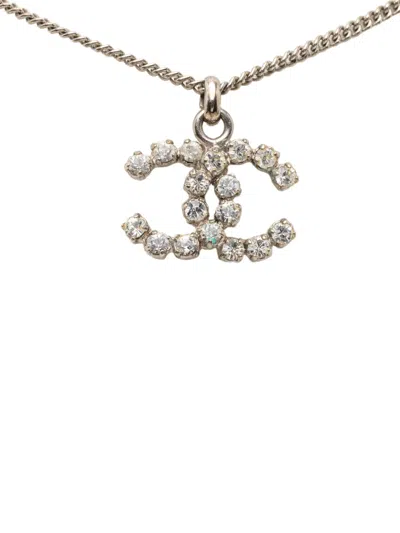 Pre-owned Chanel 2004 Cc Silver Plated Rhinestones Pendant Necklace Costume Necklace