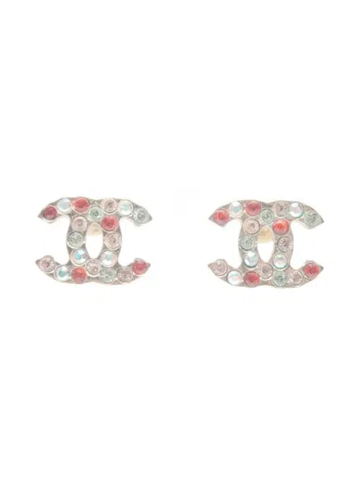 Pre-owned Chanel 2004  Cc Mark Post-back Fastening Earrings In Silver