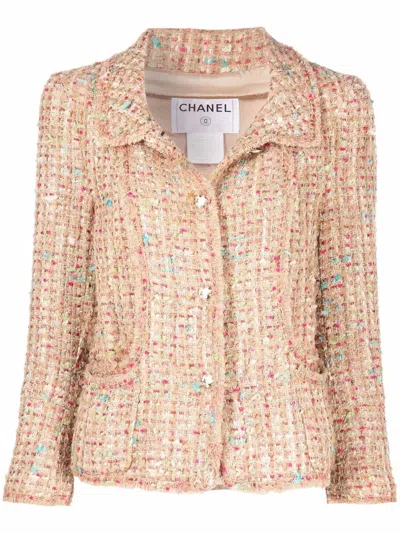 Pre-owned Chanel 2004 Classic Collar Tweed Jacket In Neutrals