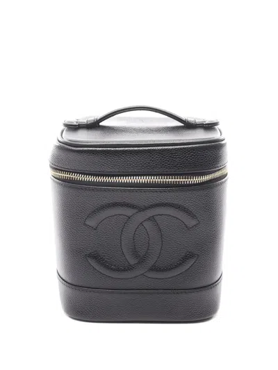 Pre-owned Chanel 2004 Coco Mark Leather Tote Bag In Black