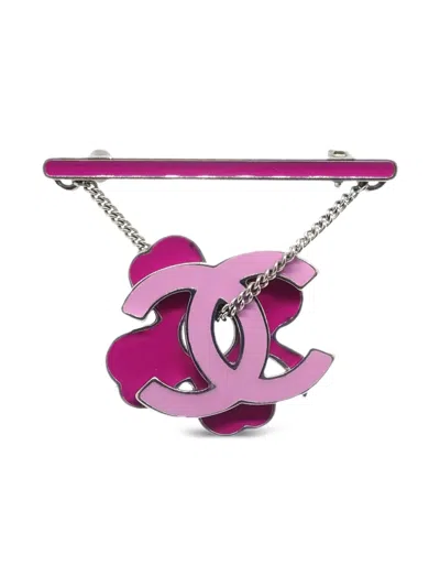 Pre-owned Chanel 2004 Flower Dangle Brooch In Silver
