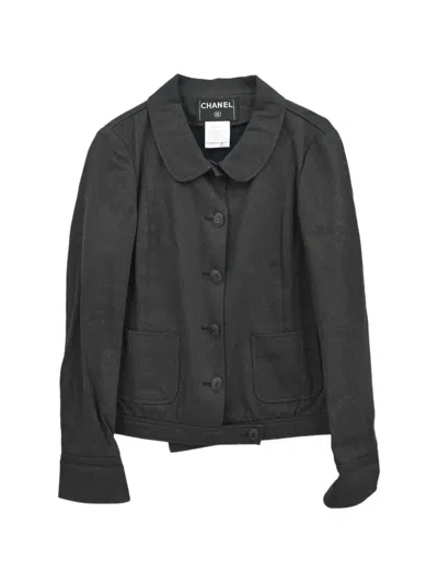 Pre-owned Chanel 2004 Glitter-effect Peter Pan-collar Jacket In Black