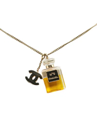 Pre-owned Chanel 2004 Gold Plated Cc No.5 Perfume Bottle Pendant Necklace Costume Earrings