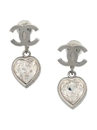 Pre-owned Chanel 2004 Heart-shaped Cc Earrings
