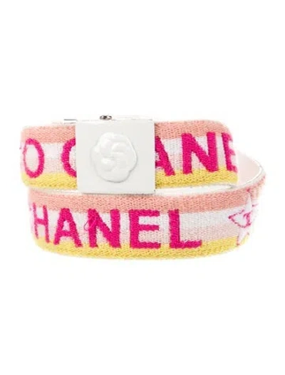 Pre-owned Chanel 2004 Interlocking Cc Logo Belt In Pink