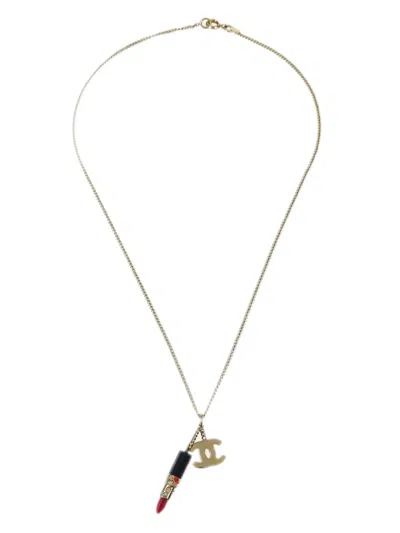 Pre-owned Chanel 2004 Lipstick Cc Pendant Necklace In 金色