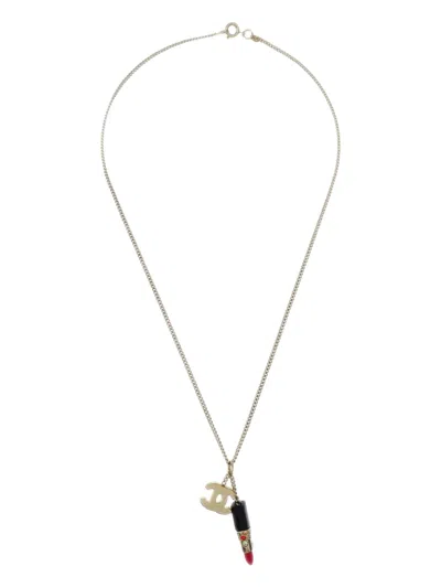Pre-owned Chanel 2004 Lipstick-pendant Necklace In Silver