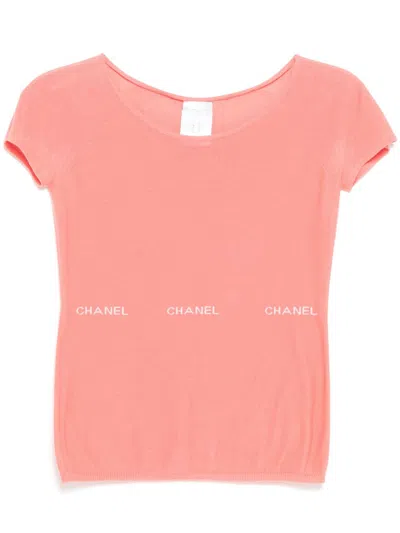 Pre-owned Chanel 2004 Logo Knitted Top In Pink