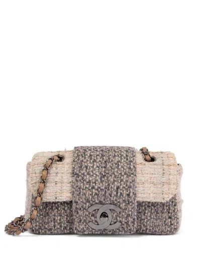 Pre-owned Chanel 2004 Small Tweed Classic Flap Shoulder Bag In Neutrals