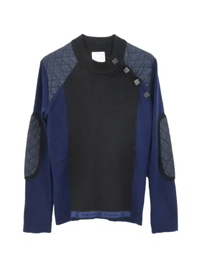 Pre-owned Chanel 2004 Sport Line Quilted-panel Sweater In Blue