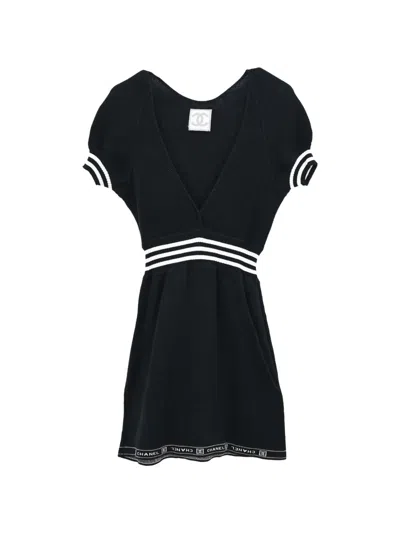 Pre-owned Chanel 2004 Sport Line Short-sleeve Mini Dress In Black