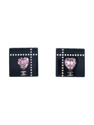 Pre-owned Chanel 2004 Square Clip-on Earrings In Black