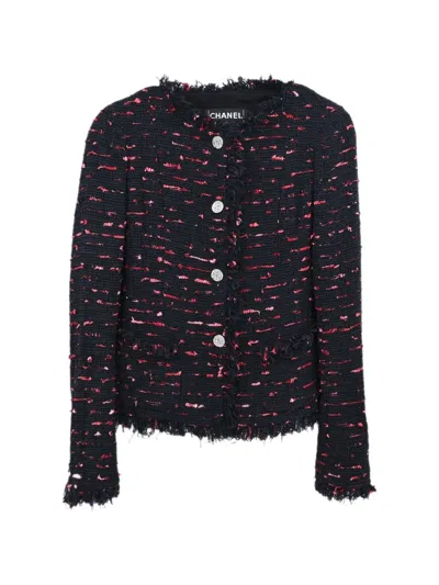 Pre-owned Chanel 2004 Tweed Collarless Jacket In Black