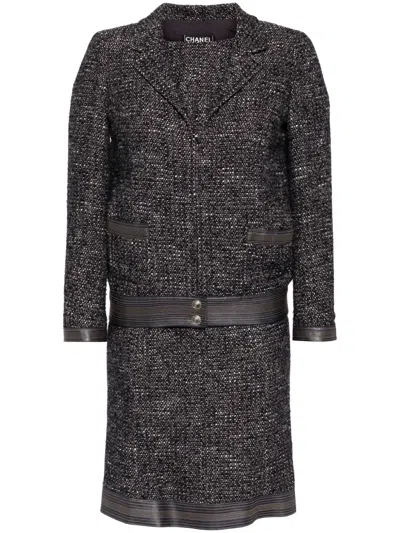 Pre-owned Chanel 2004 Tweed Dress Suit In Blue