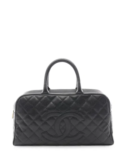 Pre-owned Chanel 2004-2005 Boston Quilted Caviar Tote Bag In Black