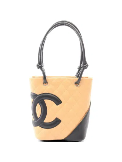 Pre-owned Chanel 2004-2005 Cambon Line Leather Tote Bag In Neutral