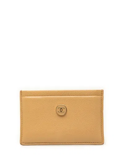 Pre-owned Chanel 2004-2005 Caviar Coco Button Card Holder In Neutral