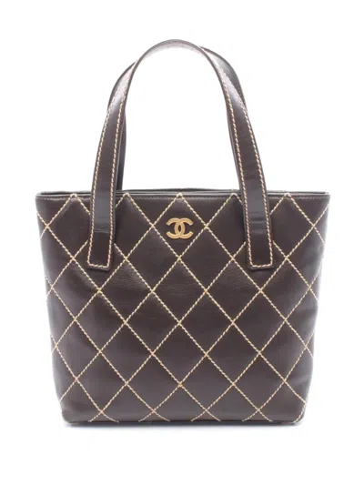 Pre-owned Chanel 2004-2005 Cc Wild Stitch Calfskin Tote Bag In Brown