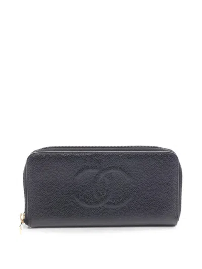 Pre-owned Chanel 2004-2005 Cc-logo Caviar-leather Wallet In Black