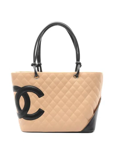 Pre-owned Chanel 2004-2005 Large Cambon Line Tote Bag In Neutral