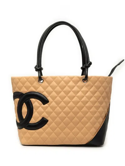 Pre-owned Chanel 2004-2005 Large Quilted Lambskin Cambon Ligne Tote Bag In Black