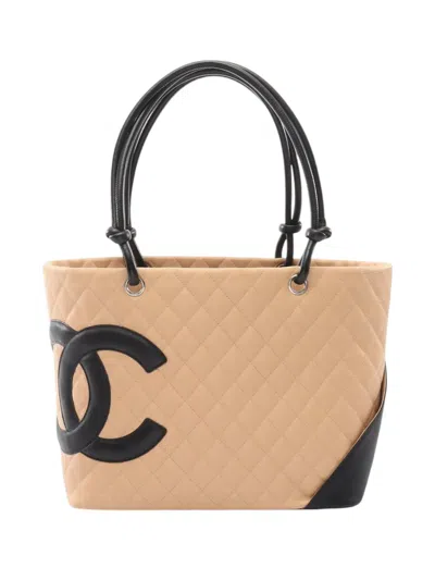 Pre-owned Chanel 2004-2005 Large Quilted Lambskin Cambon Ligne Tote Bag In Brown