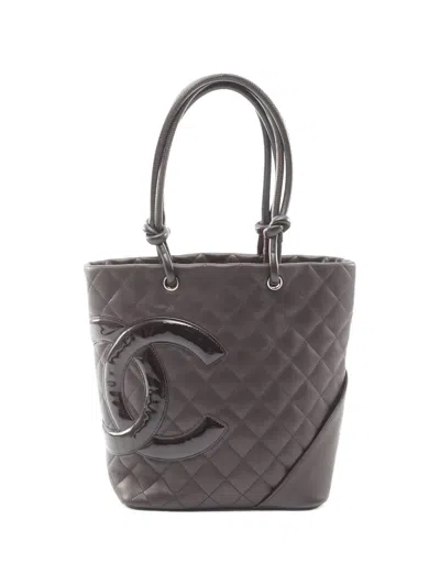Pre-owned Chanel 2004~2005 Medium Cambon Line Quilted Leather Tote Bag In Brown