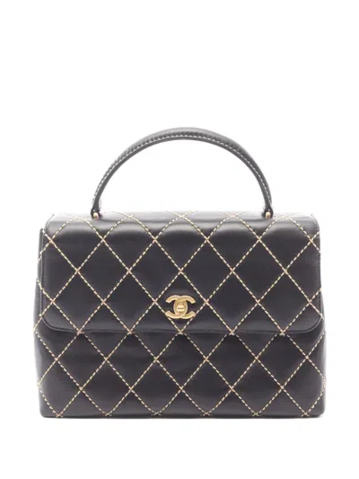 Pre-owned Chanel 2004-2005 Wild Stitch Leather Tote Bag In Black