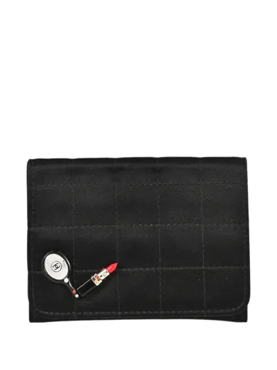 Pre-owned Chanel 2004-2005s Choco Bar Rhinestone Cardholder In Black