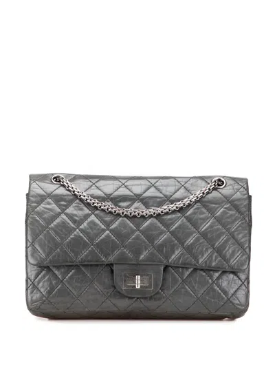Pre-owned Chanel 2005-2006 50th Anniversary Reissue 2.55 Aged Calfskin Double Flap 227 Shoulder Bag In Gray