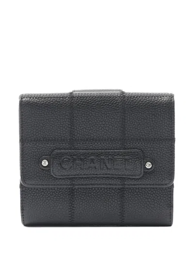 Pre-owned Chanel 2005-2006 Calfskin Chocolate Bar Bifold Wallet Small Wallets In Black